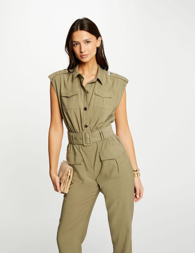 Fitted jumpsuit khaki green women