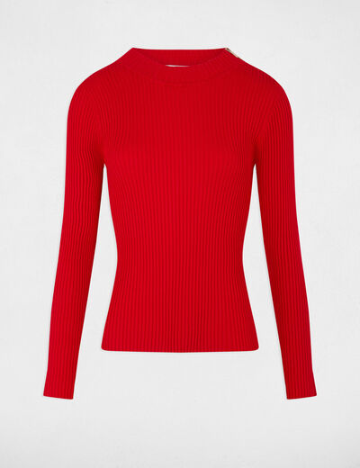 Ribbed jumper high collar red women