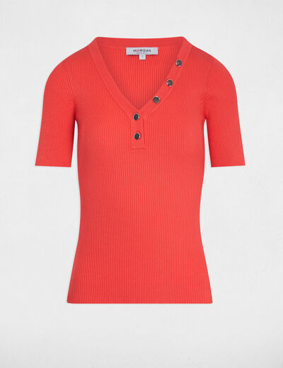 Jumper V-neck short sleeves dark orange women