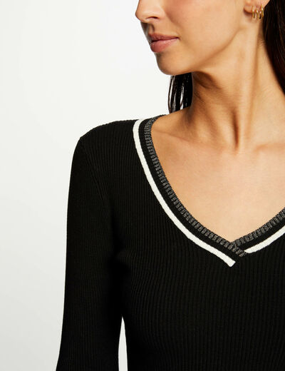 Long-sleeved jumper with V-neck black women