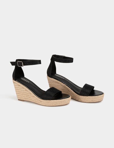 Sandals with wedge heels and spangles black ladies'