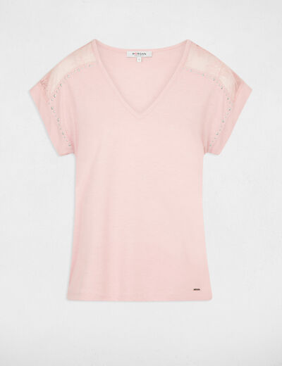 T-shirt manches courtes rose clair femme