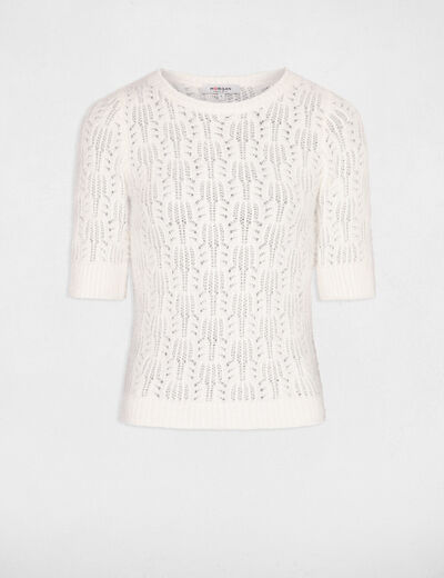 Short-sleeved openwork jumper ivory women