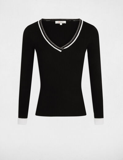 Long-sleeved jumper with V-neck black women