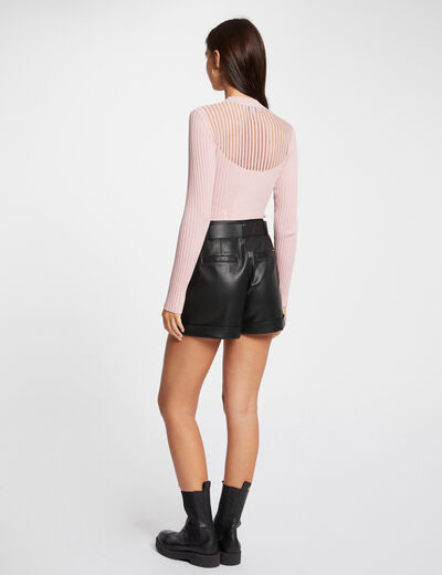 Long-sleeved jumper with high collar light pink women