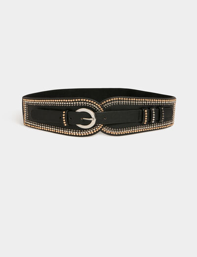 Elasticised belt with studs black ladies'