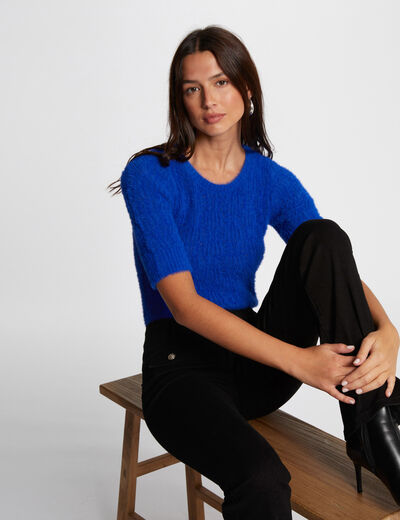 Short-sleeved openwork jumper electric blue women