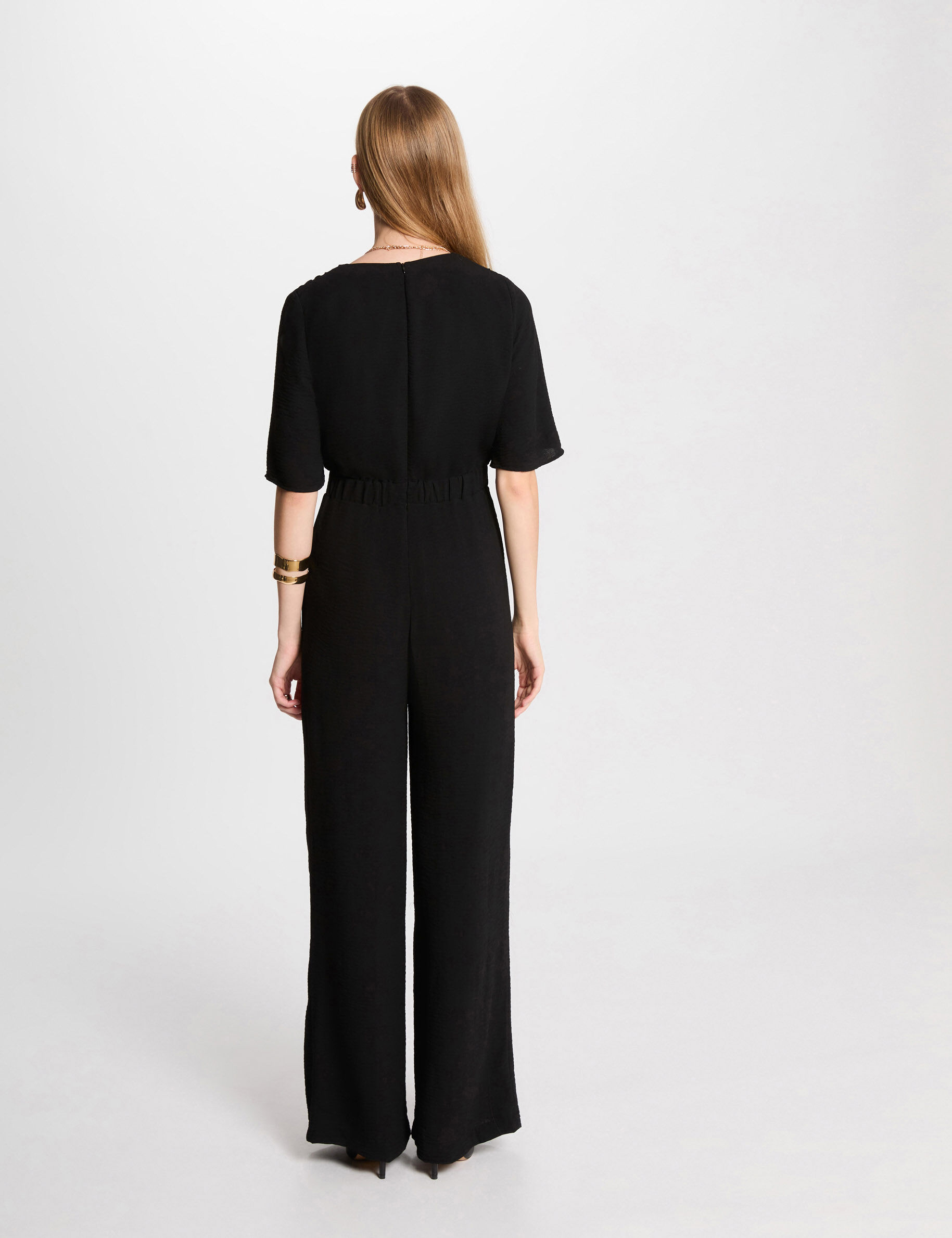 送料無料】 邪魔くさく ベベ レディース ワンピース トップス Women's Plisse Culotte Jumpsuit Black