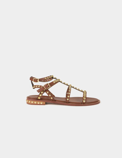 Flat sandals with studs brown ladies'