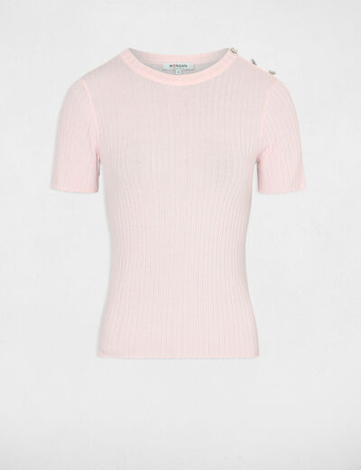 Short-sleeved ribbed jumper pale pink women