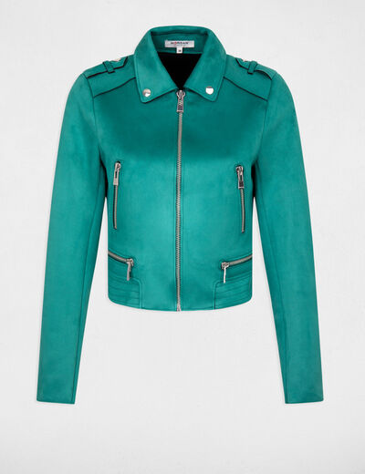 Straight jacket with suede effect dark green ladies'