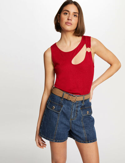 Sleeveless t-shirt opening medium red women