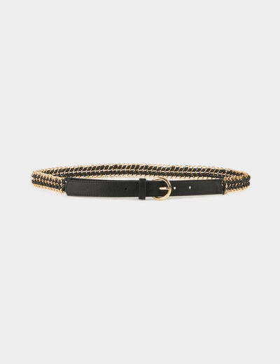 Braided belt with chains black ladies'