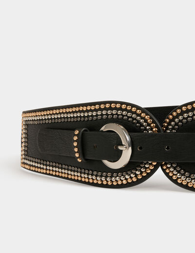 Elasticised belt with studs black ladies'