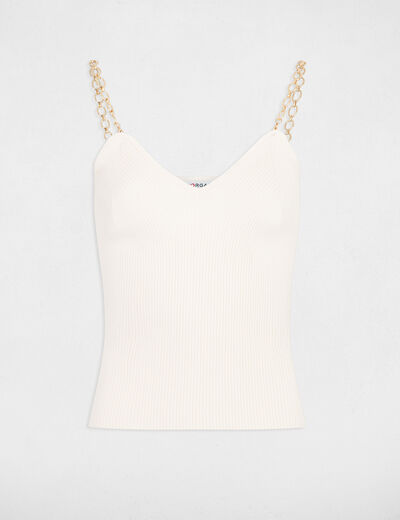 Knitted top with chain straps ivory ladies'