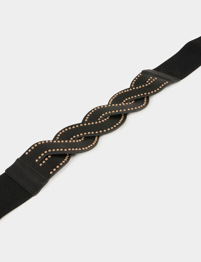 Elasticised belt with studs black ladies'