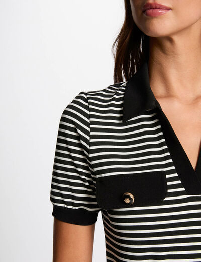 Striped short-sleeved t-shirt black ladies'