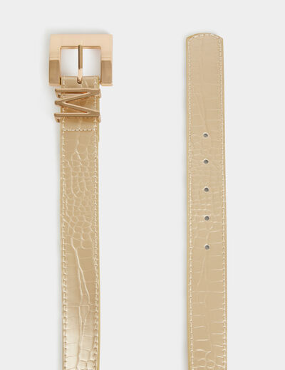 Belt with croc effect and M loop gold yellow women