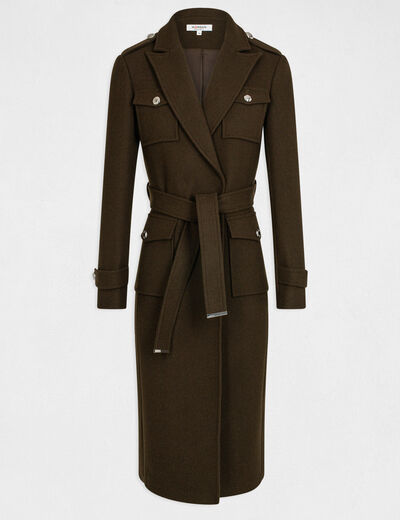 Long waisted coat with belt dark green ladies'