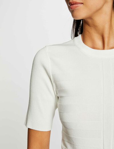 Pull col rond manches courtes ecru femme