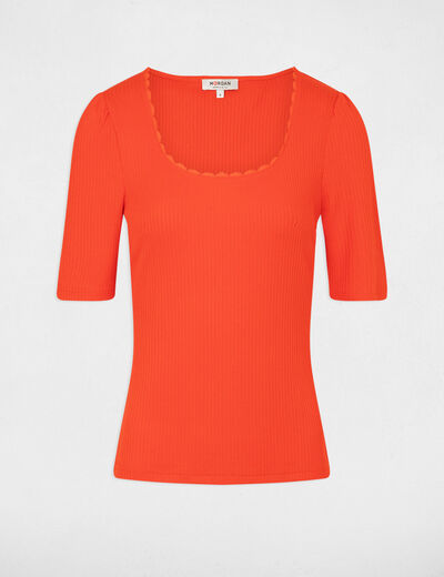 Short-sleeved ribbed t-shirt dark orange women