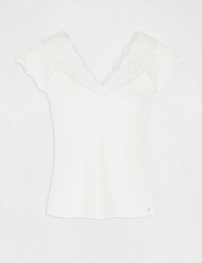 Short-sleeved t-shirt with lace ecru ladies'