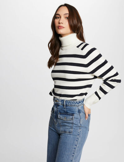 Stripped jumper turtleneck ivory ladies'