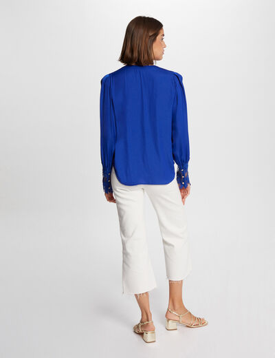 Long-sleeved satin shirt electric blue ladies'