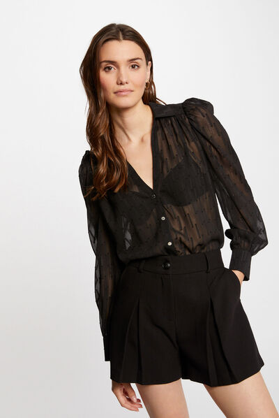 Long-sleeved blouse with lace black ladies