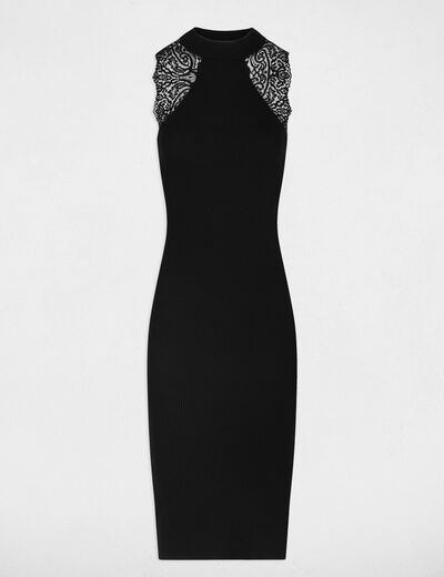 Fitted maxi knitted dress black ladies'