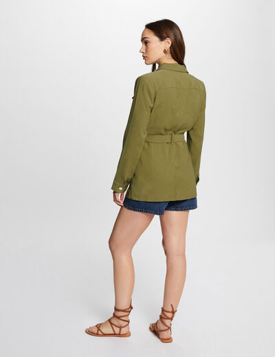 Loose jacket with belt khaki green ladies'