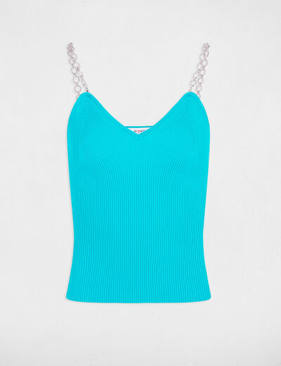 Knitted top with chain straps turquoise ladies'