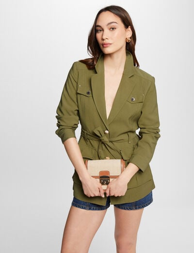 Loose jacket with belt khaki green women