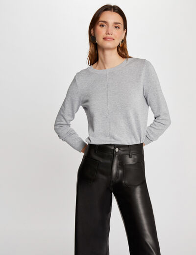 Buttoned jumper round neck mid-grey women