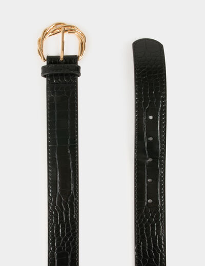 Croc belt braided buckle black ladies'