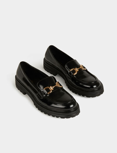 Patent loafers with buckles black ladies'