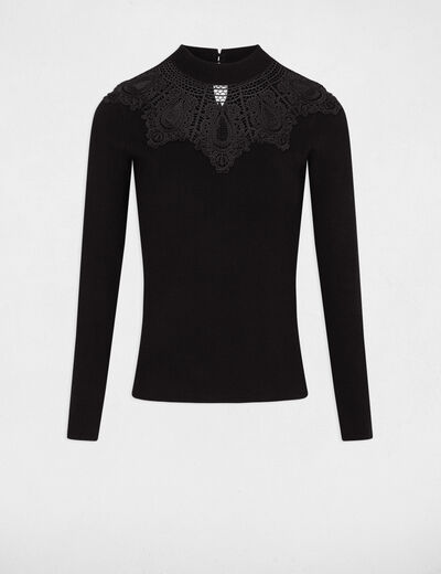 Jumper high collar with lace black ladies'