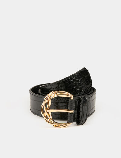 Croc belt braided buckle black ladies'