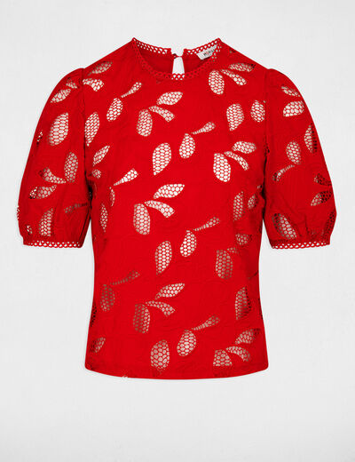 Short-sleeved t-shirt with embroidery red women