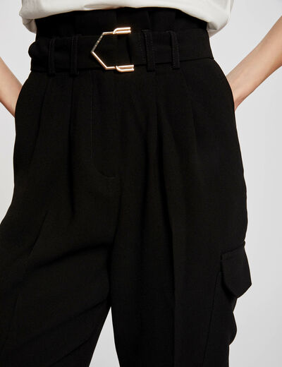 Belted peg trousers black ladies'