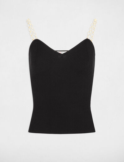 Knitted top with chain straps black ladies'