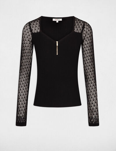 Jumper with openwork sleeves black women