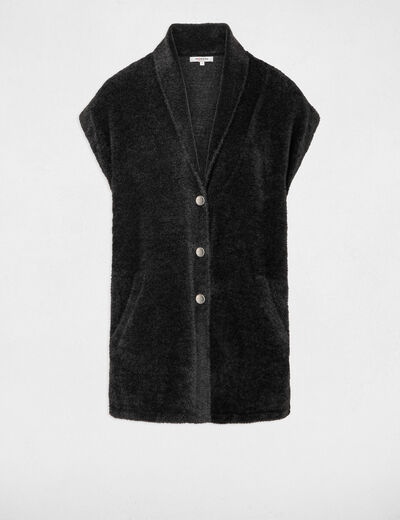 Short-sleeved fur cardigan anthracite grey women