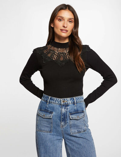 Jumper high collar with lace black ladies'