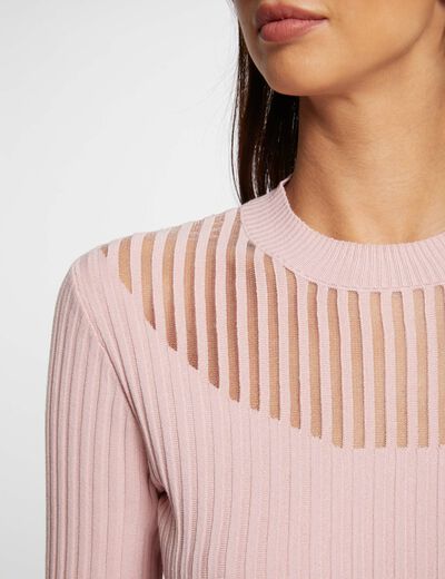 Long-sleeved jumper with high collar light pink women