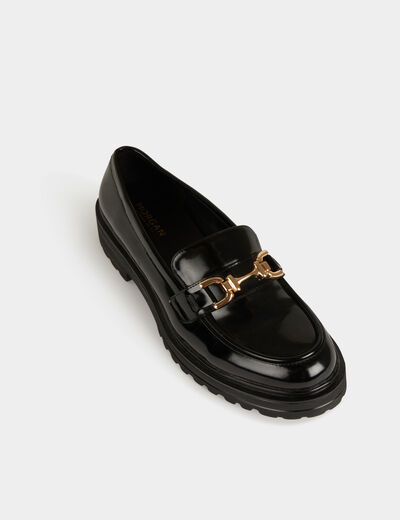 Patent loafers with buckles black ladies'