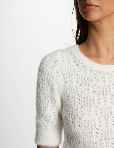 Short-sleeved openwork jumper ivory women