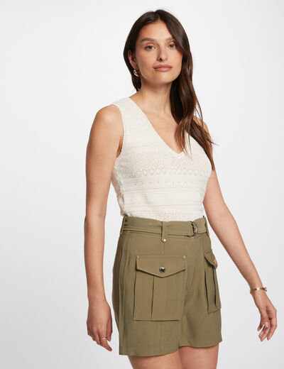 Knitted top with V-neck ivory women