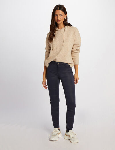 Skinny trousers wet effect navy women