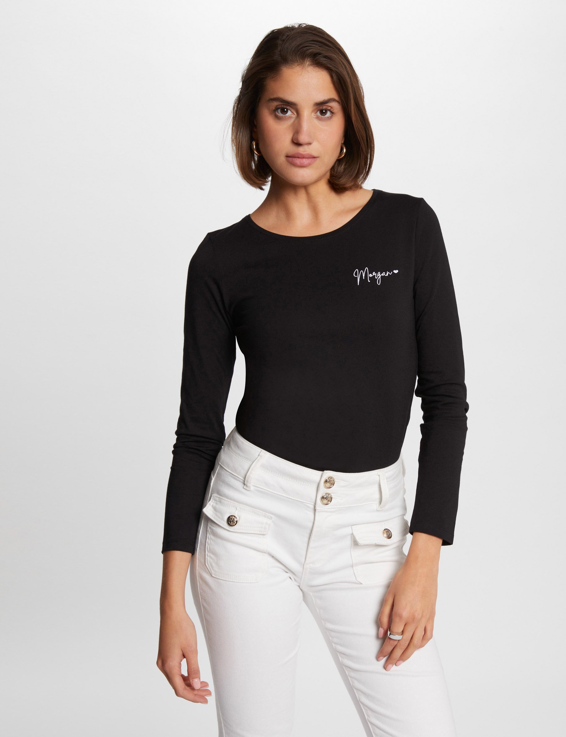 3/4-length sleeved t-shirt black women